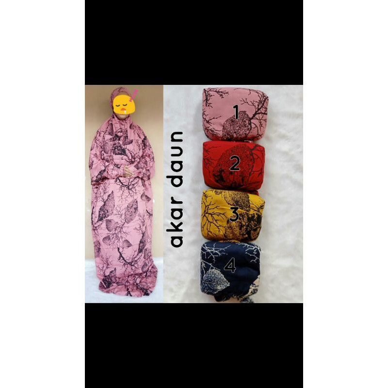 mukena hadromout terusan motif akar daun