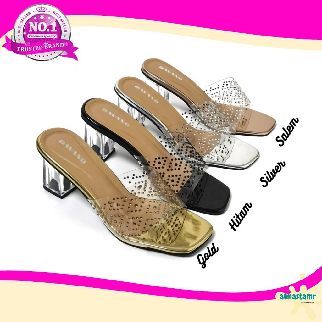 Sandal Hak Kaca Wanita Dewasa Sendal Hak Tahu Mika heels Cewek Pesta Real Pict ALMAS052