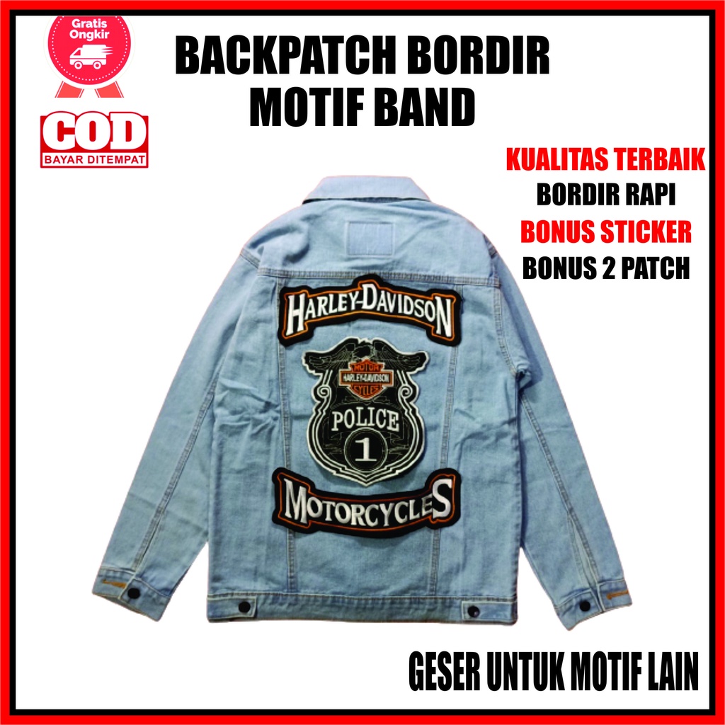 Backpatch Emblem Punggung Punk Jaket Jeans Bordir Besar Motif Harley Davidson
