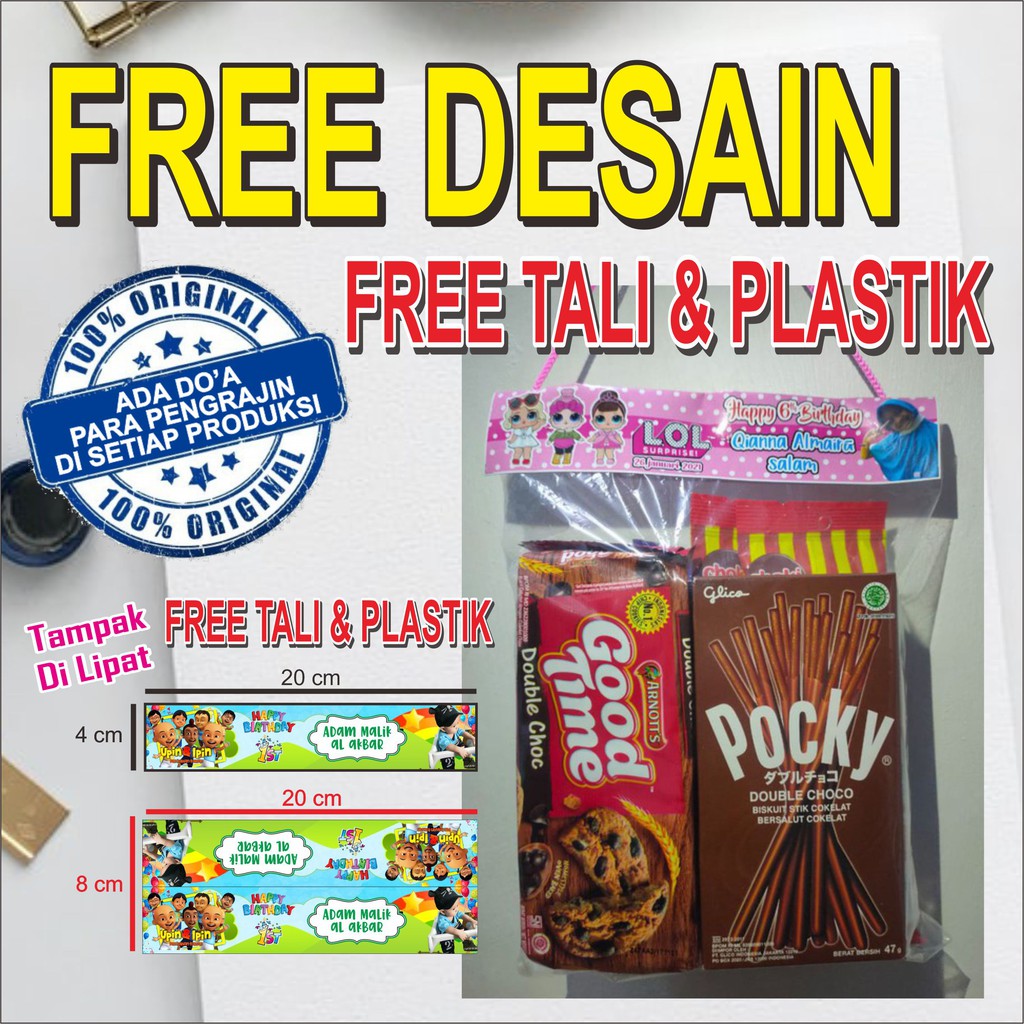 

Label Tas Ultah Snack Plastik Ulang Tahun Bisa Custom Nama dan Foto Anak Free Desain (Min 30 pc)