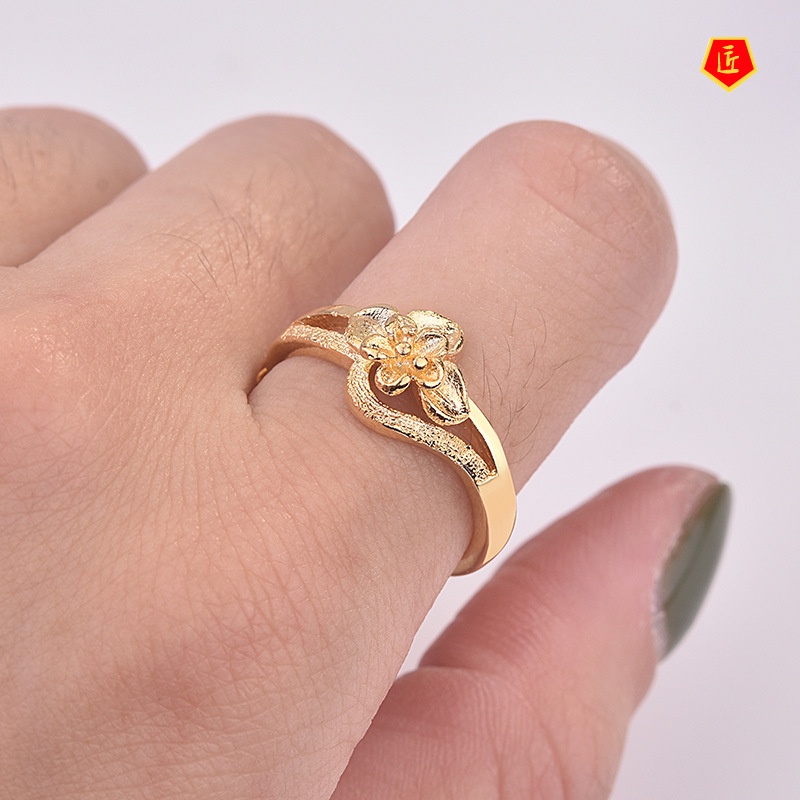 [Ready Stock]Temperament Personality Flower Gold Ring Female