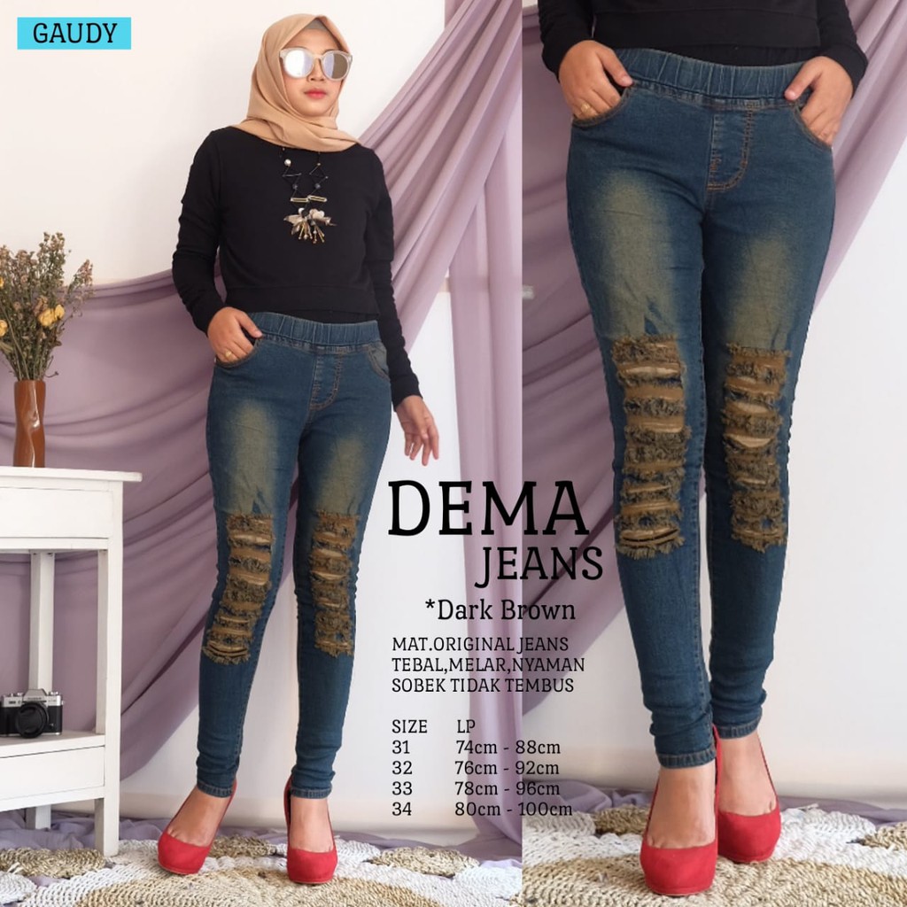 2 VARIAN WARNA SIZE 27-38 !! DEMA  JEANS BROWN SERIES!! JEANS KEKINIAN VARIASI SOBEK TIDAK TEMBUS MELAR