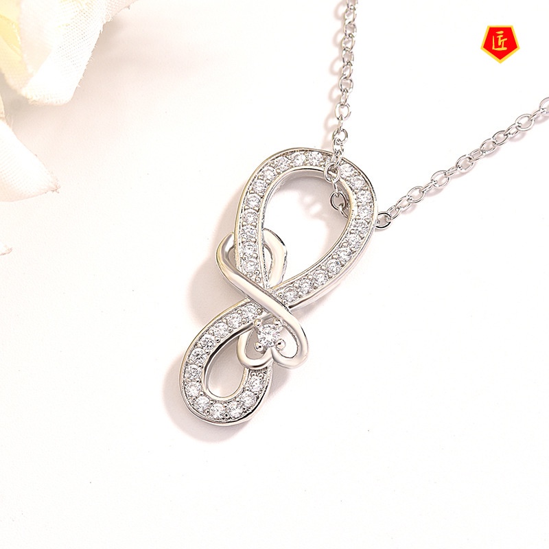 [Ready Stock]Micro-Inlaid Diamond Heart-Shaped Pendant Europe and America Creative 925 Silver Necklace