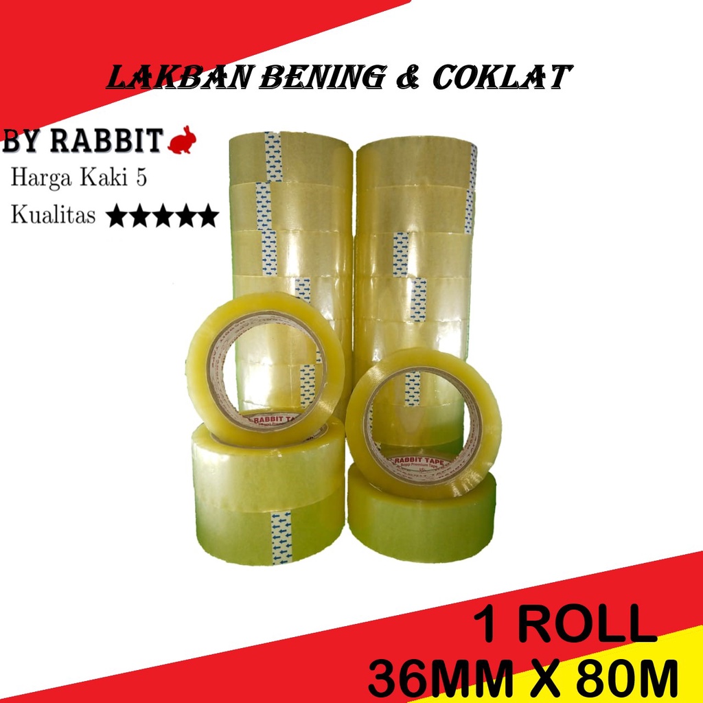 

Lakban Bening / Coklat 36mm x 100 Yard Rabbit Tape
