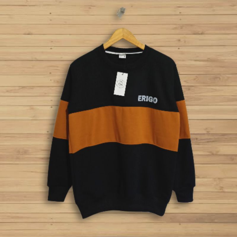 Dz97 Sweater Crewneck Pria Distro Grafity Sweter Switer Crewnek CN Crowneck Cowok Cewek Wanita Tebal-Stripe Black Mustard