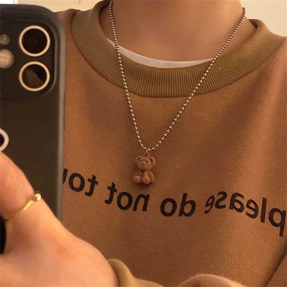 Kalung Rantai Klavikula Desain Teddy Bear Gaya Hip Hop Jepang Korea Untuk Wanita