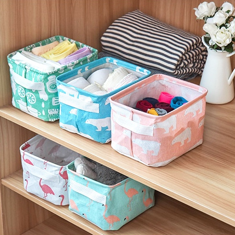 Kotak Penyimpanan Serbaguna MOTIF TERLENGKAP Canvas Storage Organizer Kanvas Natural Toy Storage Box Cosmetic Book Organizer Container Laundry Basket Babymaniashop