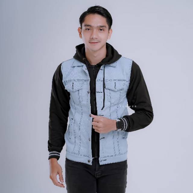 Jaket Jeans kombinasi /Jaket Levis Fleece / Jeans Fleece / Jaket Jeans Pria / Jaket Levis Pria