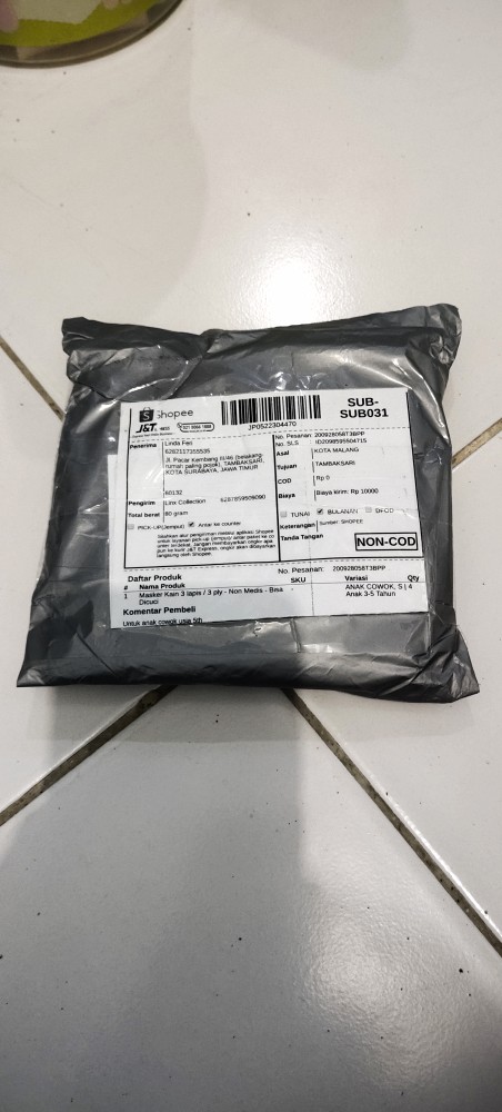 Masker Kain 3 Lapis / 3 Ply - Non Medis - Bisa Dicuci