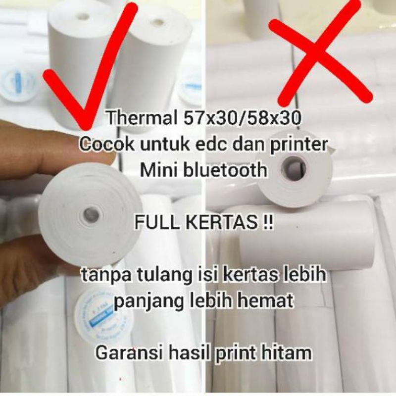 Kertas Struk Thermal Paper Roll 58x30 Termal EDC Thermal Printer Mini Bluetooth 57x30 Coreless