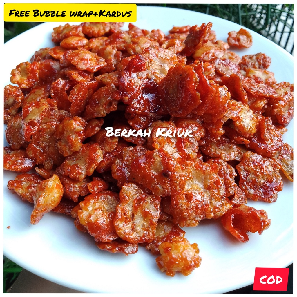 

[ BISA COD ] snack kiloan emping melinjo pedas balado 250 gram makanan ringan cemilan camilan enak murah BERKAH KRIUK