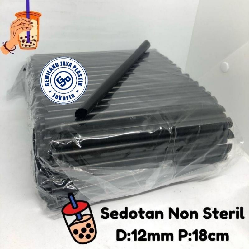 TERMURAH Sedotan Bubble Boba12 mm 18 cm Hitam Non Steril