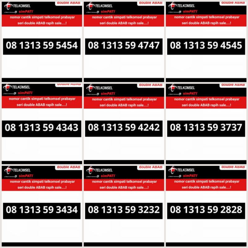 No Cantik Perdana Simpati Telkomsel 4G seri Double AB AB / kartu Perdana Simpati / Simpati