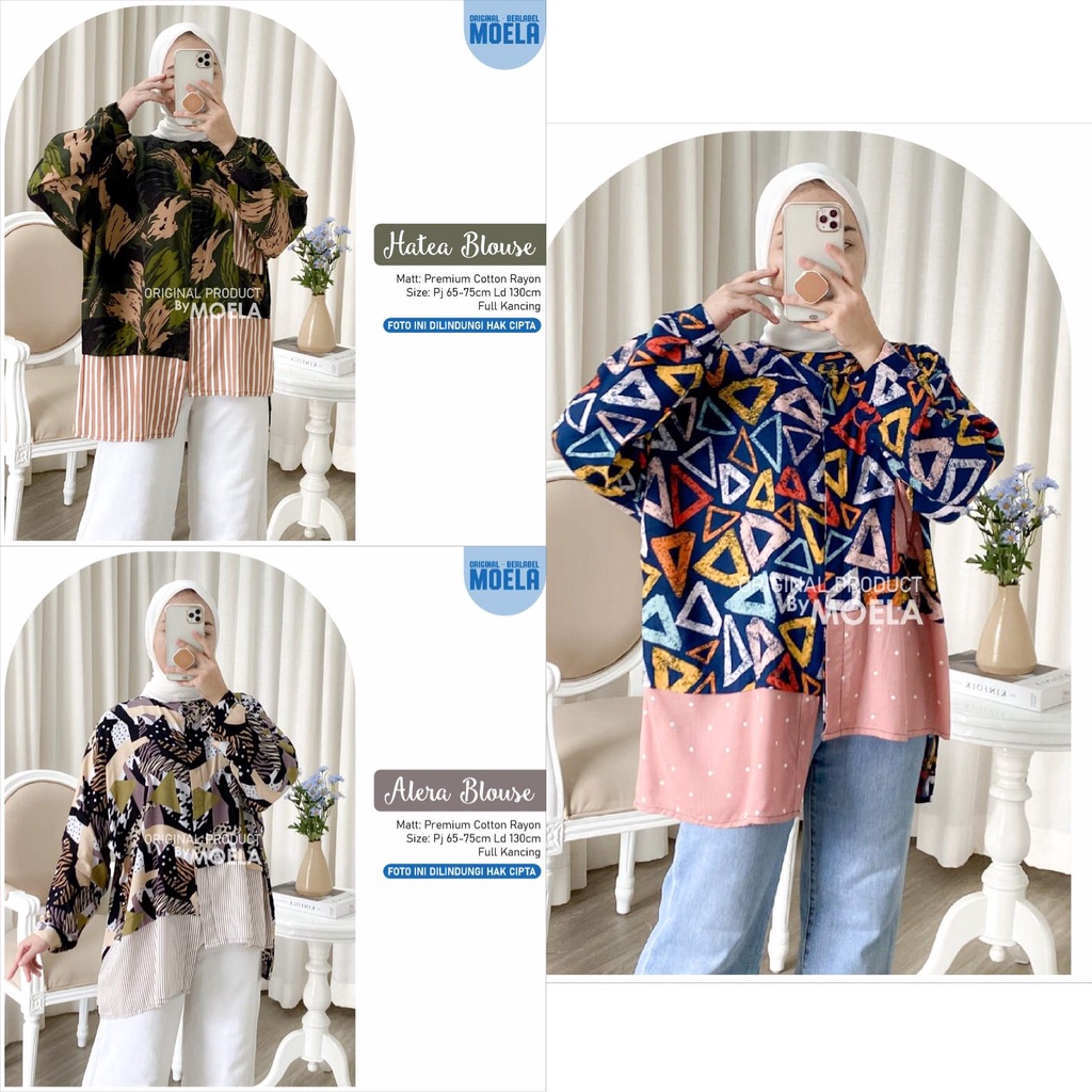 BLOUSE ORIGINAL MOELA HATEA ALERA TRIAN kombinasi ld 130cm OOTD jumbo premium cotton rayon full kanc