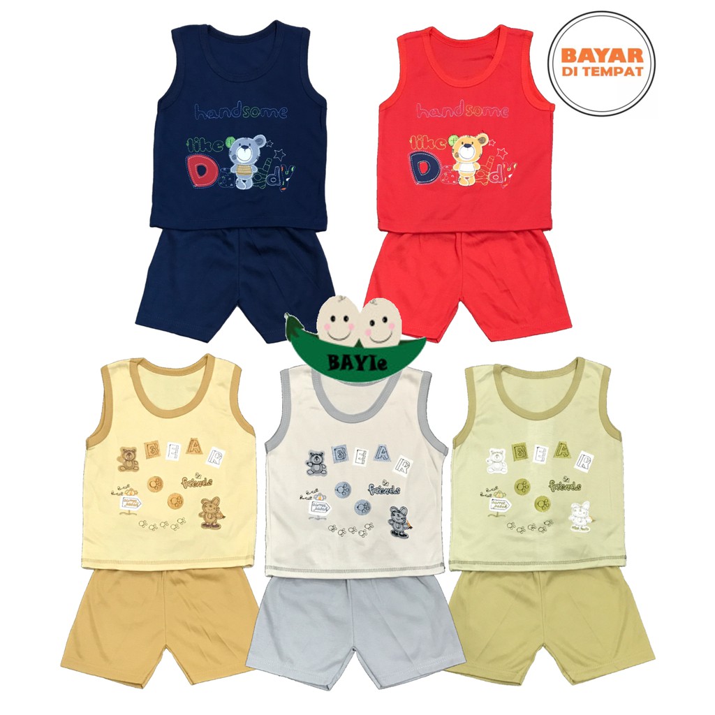 BAYIe - Setelan Kaos Oblong Bayi Lengan KUTUNG Motif RANDOM MAKAYLA umur 3 - 18 bulan