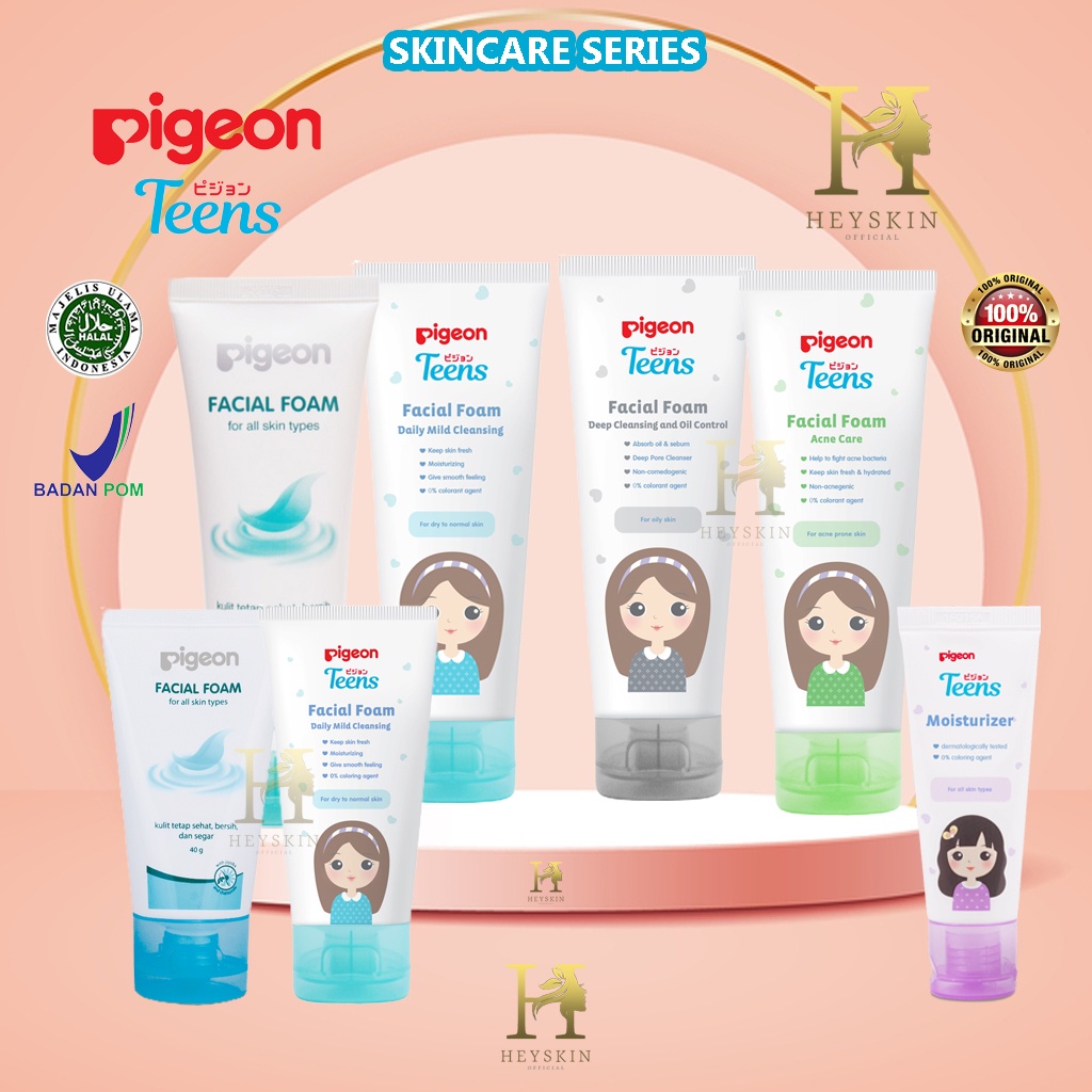 ❤Heyskin❤ Pigeon Teens Skincare Series Original &amp; BPOM Facial Foam All Skin Type | Daily Mild | Acne Care | Deep Cleansing and Oil Control | Moisturizer | 100g &amp; 40g