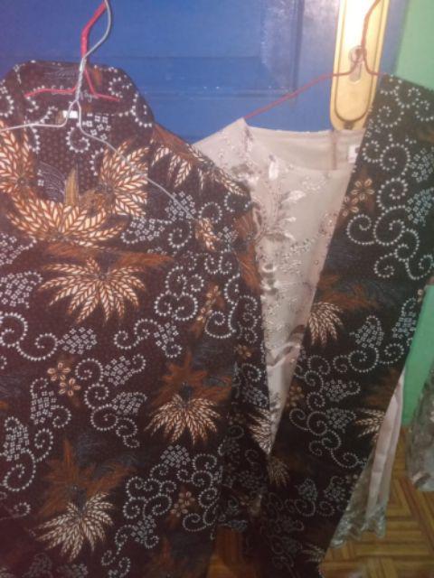 Set Batik Couple Muthia Brown (kemeja, Rok Span, Dan Kebaya Free Slendang)