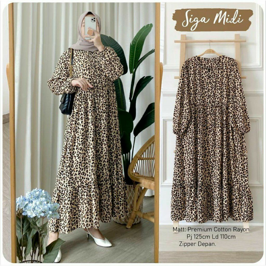 SIGA MIDI DRESS / MIDI DRESS RAYON MOTIF LEOPARD / MIDI DRESS RAYON PREMIUM / MIDI DRESS  BUSUI / OU