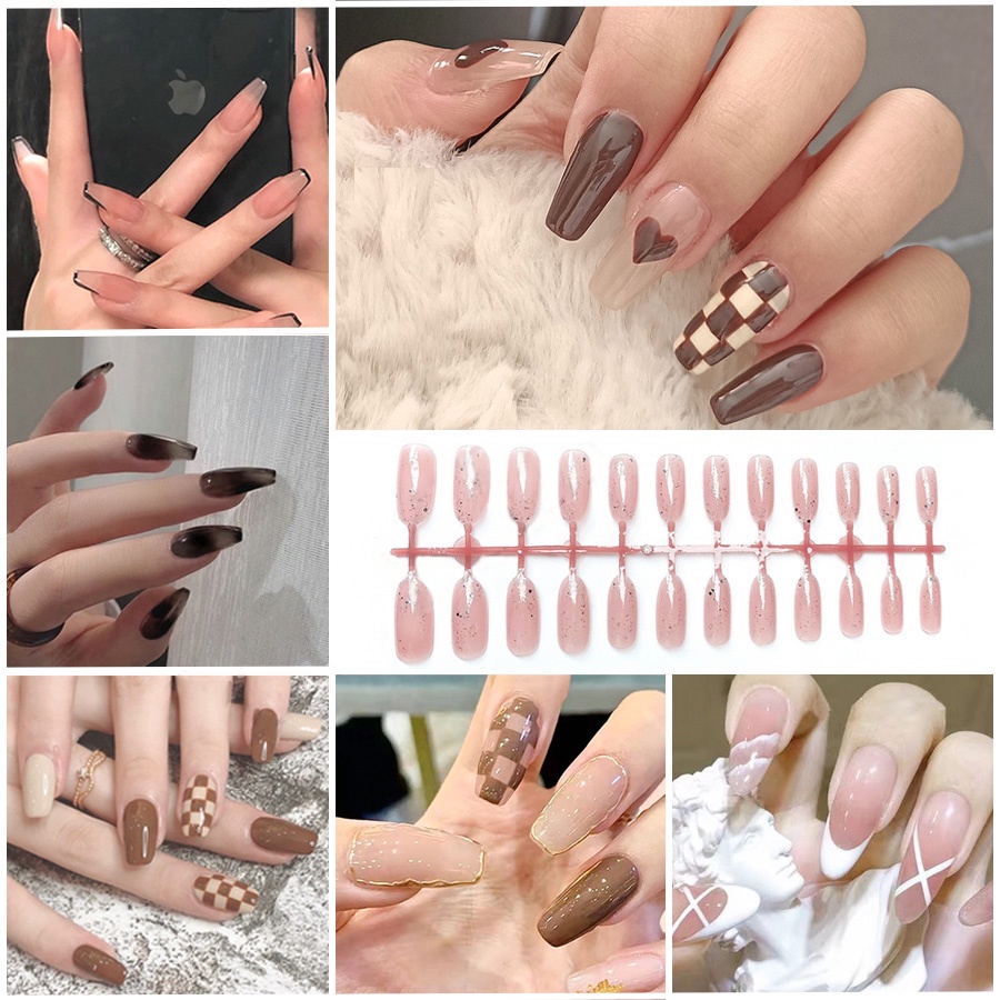 24 Pcs Patch Kuku Palsu Dapat Dilepas Tahan Air Motif Api Bebek Mandarin Untuk Nail Art