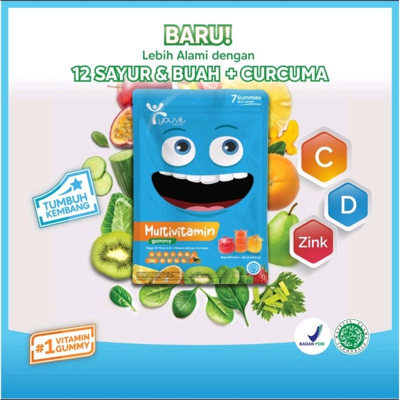 Youvit Multivitamin Anak 1 Sachet dengan Vit.C, D, Zink, Sayur &amp; Buah