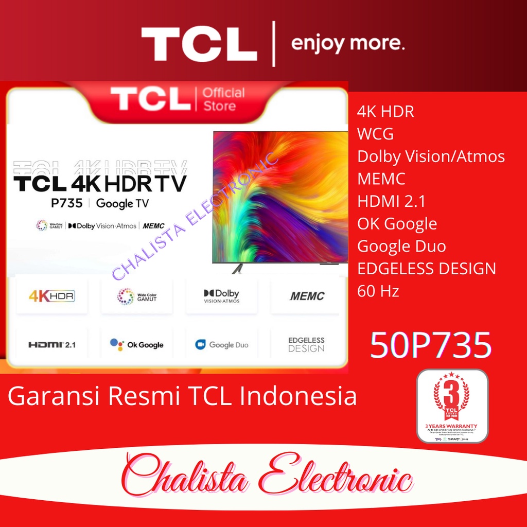 TCL 50 inch Android 11 TV 4K UHD-Dolby Atmos 50P735 P735 [2022]