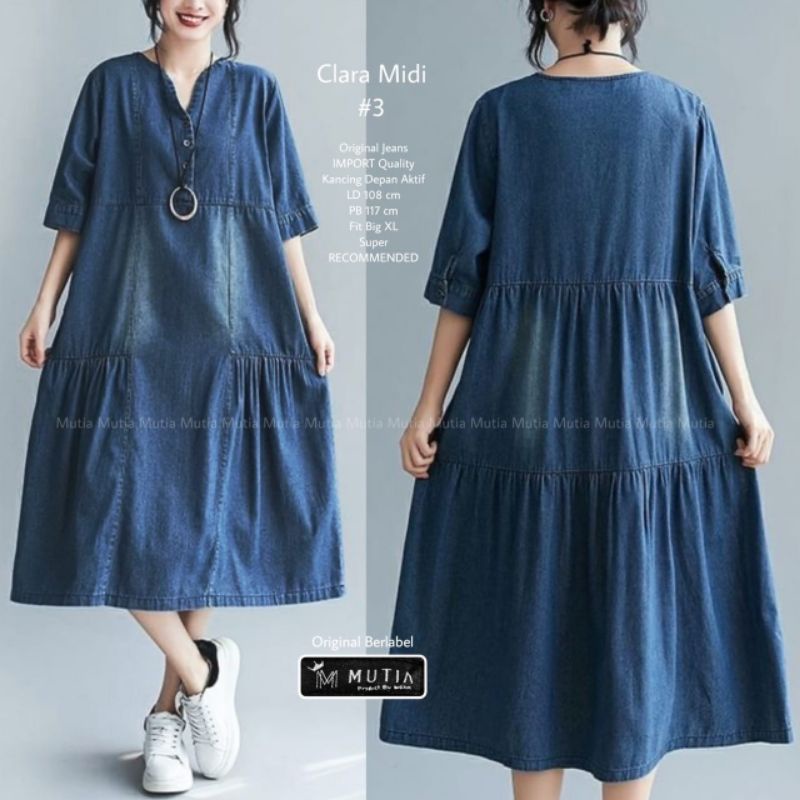 clara midi dress by mutia / dress jeans / midi dress jeans / gamis jeans
