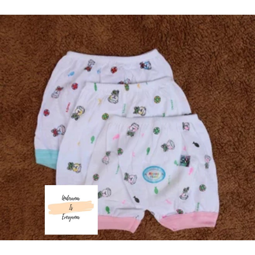 6 Pcs Celana Pendek Bayi Segi Empat - Celana Kotak Lucky - Warna Putih Motif