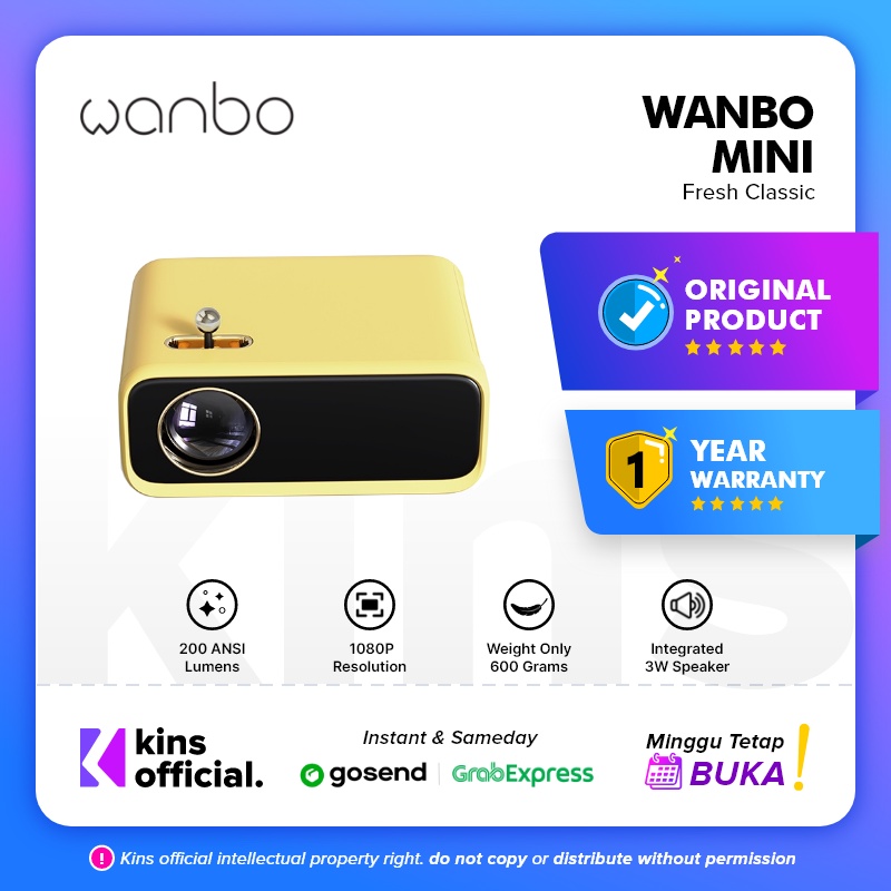 Wanbo Mini Portable LED Home Projector 1080P Proyektor Supported 200 ANSI Lumens