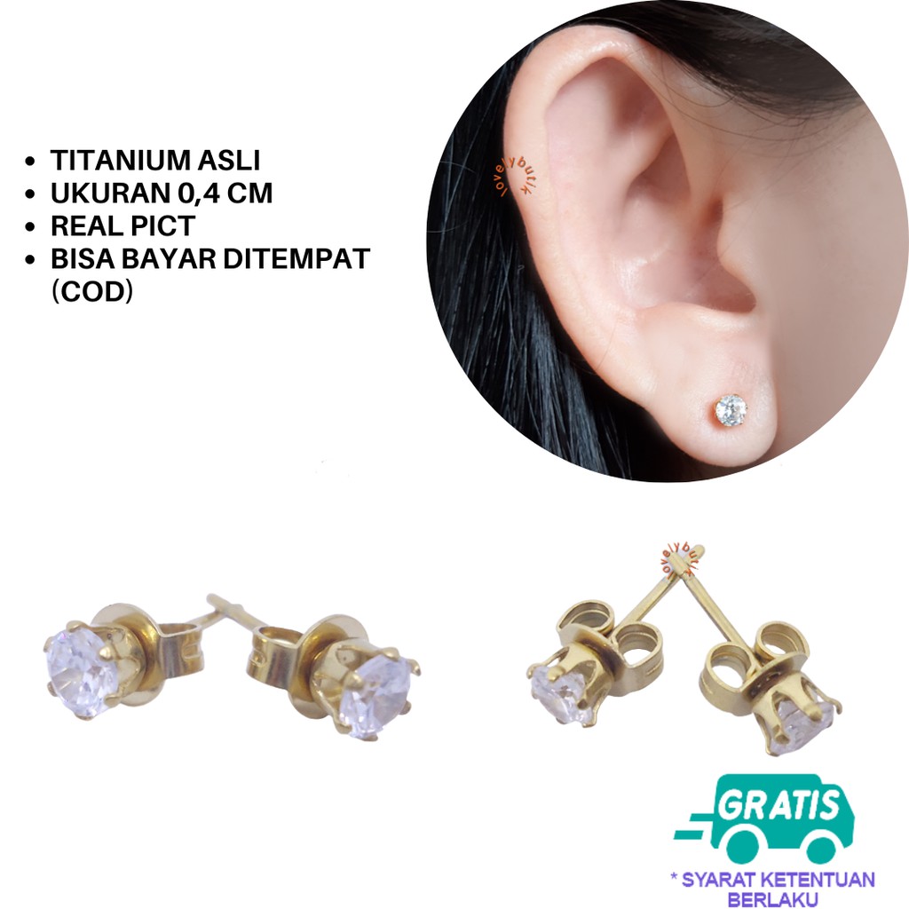 Lovelybutik Anting Titanium Anti Karat Crown Anting Titanium Wanita Ukuran 0,4 cm