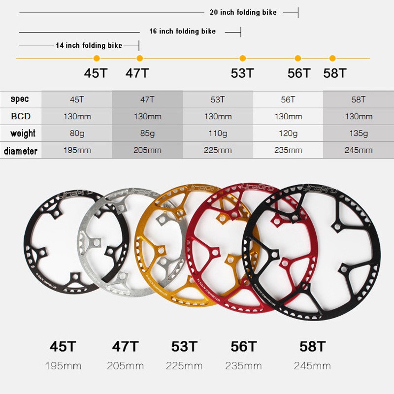 AD38 Litepro 45T 47T 53T 56T 58T Chainring 130 BCD Single Speed Chain Ring  Rantai Roda Sepeda