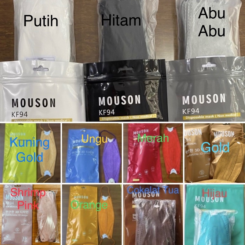 Masker KF94 MOUSON Tali Senada isi 10 pcs Sachet Pax Warna