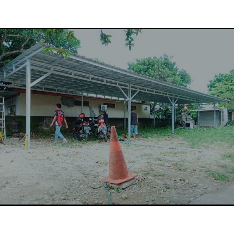 Canopy baja ringan + atap spandek polos tiang double