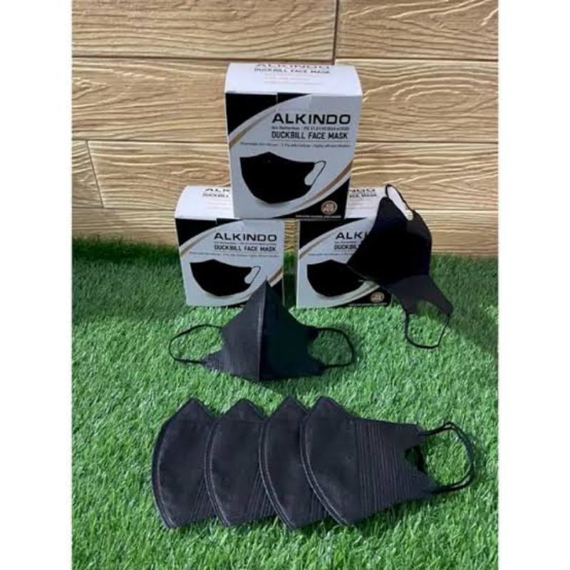 { SATUAN }MASKER DUCKBILL FACE MASK ALKINDO 3PLY HITAM UNTUK DEWASA