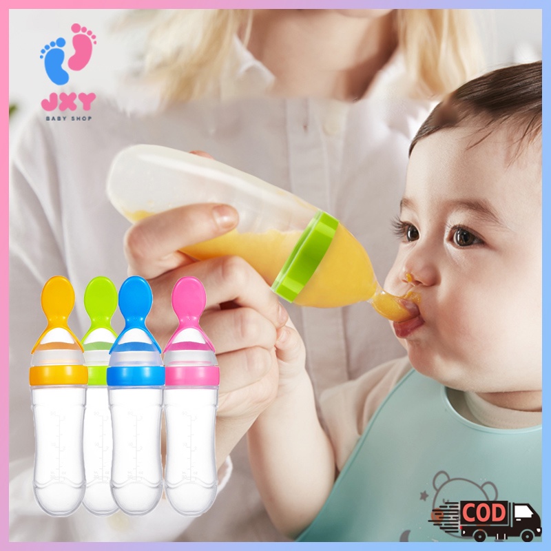 Silicone Sendok Makan Bayi/Sendok Makan Bayi Botol Dot SIlikon Praktis Silicone Baby Spoon Dispenser/90ml Sendok Silikon Bayi  L50