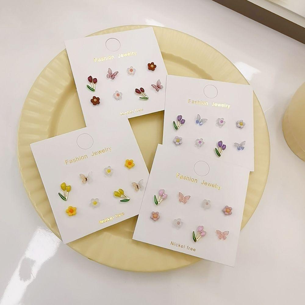 NICKOLAS1 Set Anting Bunga Temperamen Manis Kupu-Kupu Tulip Gadis Alloy Anting Gaya Korea