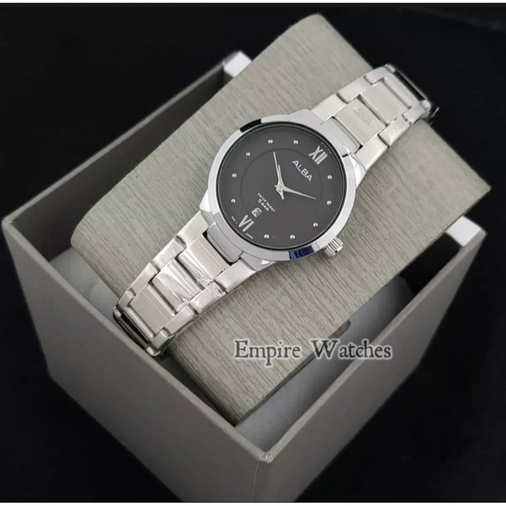 PROMO Jam Tangan Alba 4D1741 Cewek Analog Tanggal Aktif Rantai Stainless