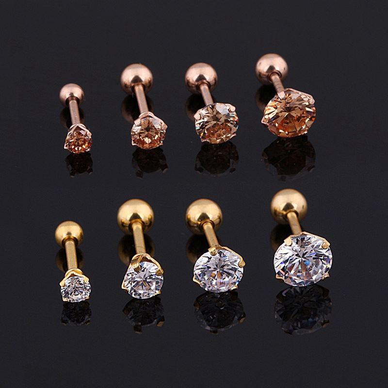 2pcs Anting Tusuk Bahan Titanium Steel Warna Gold Dengan Kristal Zircon Untuk Wanita