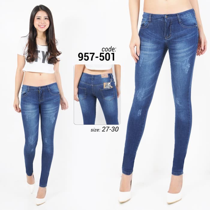 Belle Fashion Celana Jeans Ripped Skinny Murah Wanita 957-501