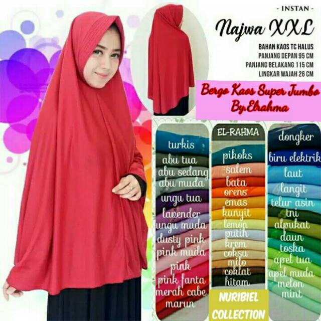 Bergo Najwa XL hijab El rahma kerudung Robbani Kaos Super jilbab instant Super Jumbo simple pet elra