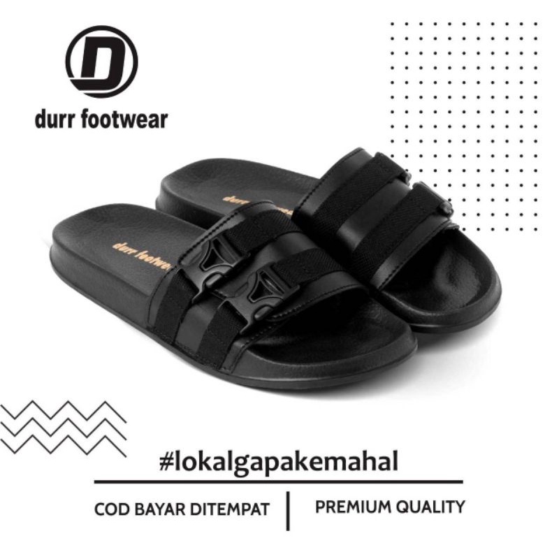 [-07] Sandal Slide Pria Terbaru, Sandal Durr footwear 20 Original branded, Sandal Slides Hitam