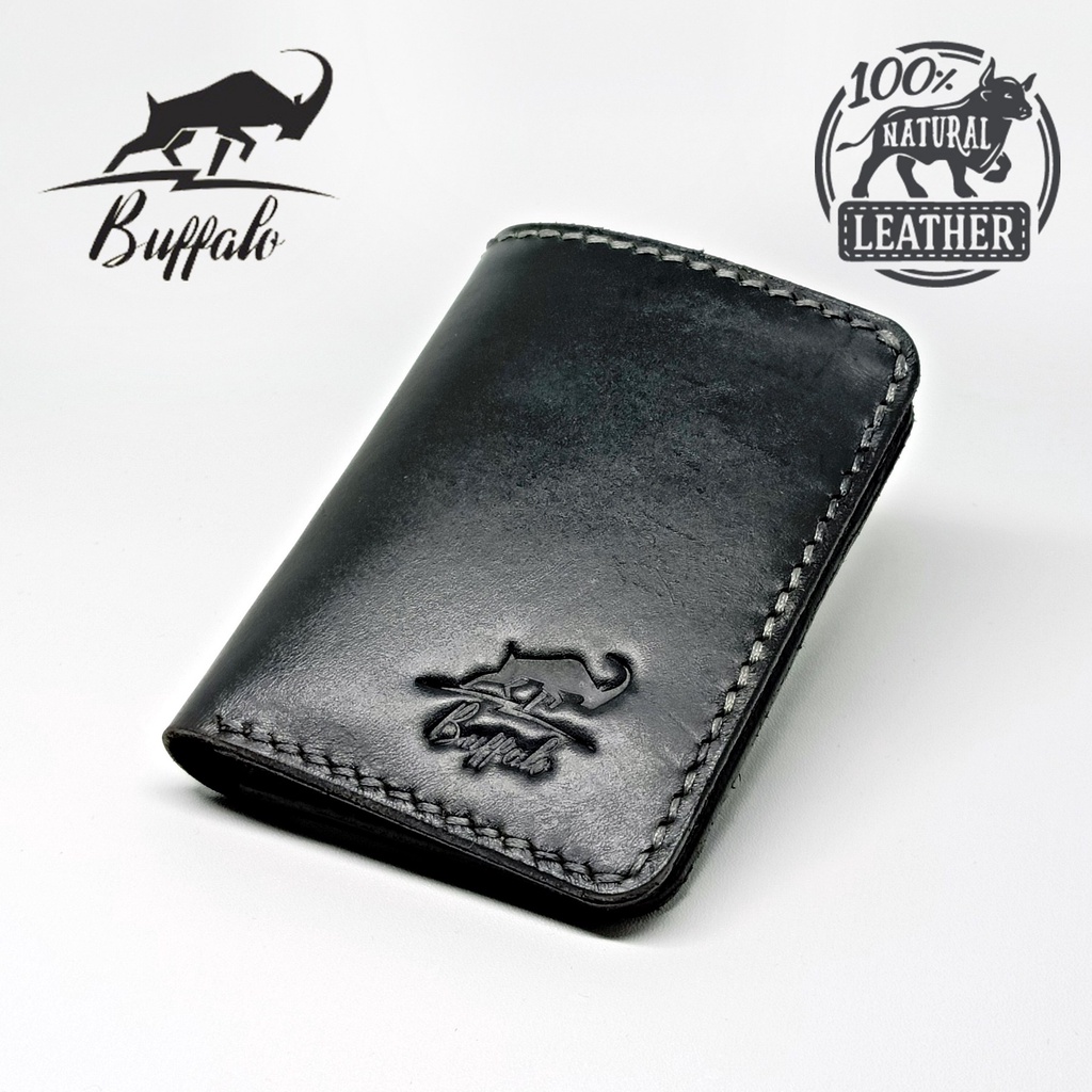 Buffalo Dompet Pria 100% FULL KULIT Asli Model Lipat Berdiri Handmade Classic Vintage Black