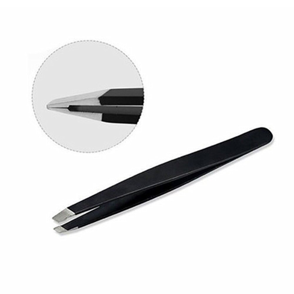 1 PCS Pinset Hitam Ujung Miring Stainless steel Jepit Bulu Alis Wajah Rambut Wanita