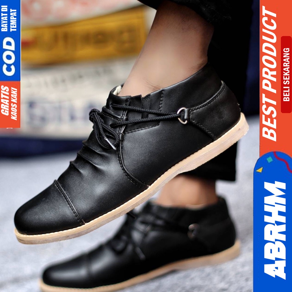 Sepatu Casual Pria Formal Tali Pantofel Kulit Pu Kerja Kantor Kondangan Kuliah Hitam Fashion Shoes Terbaru Murah Kekinian Original ORICON ABRHM