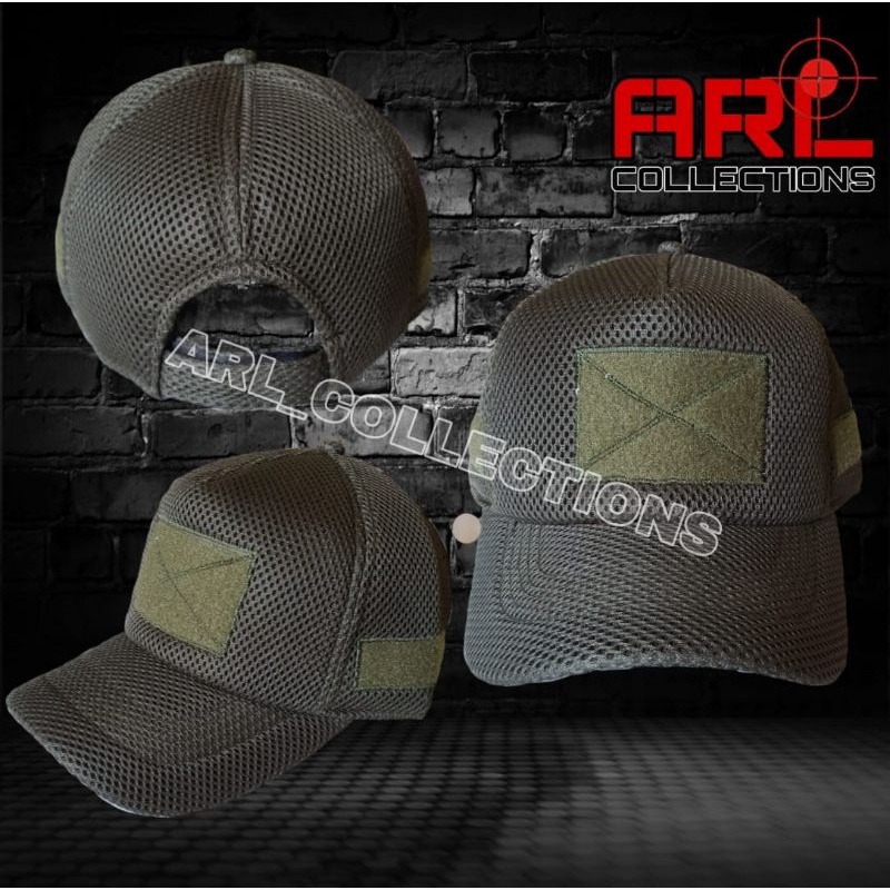 topi jaring velcro tactical / topi jala army double mes warna hitam/orange/merah/hijau army/cream