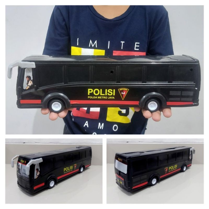 Mainan Mobil Bus Polisi - Miniatur Bis Brimob Police Dorong Anak Laki Cowok