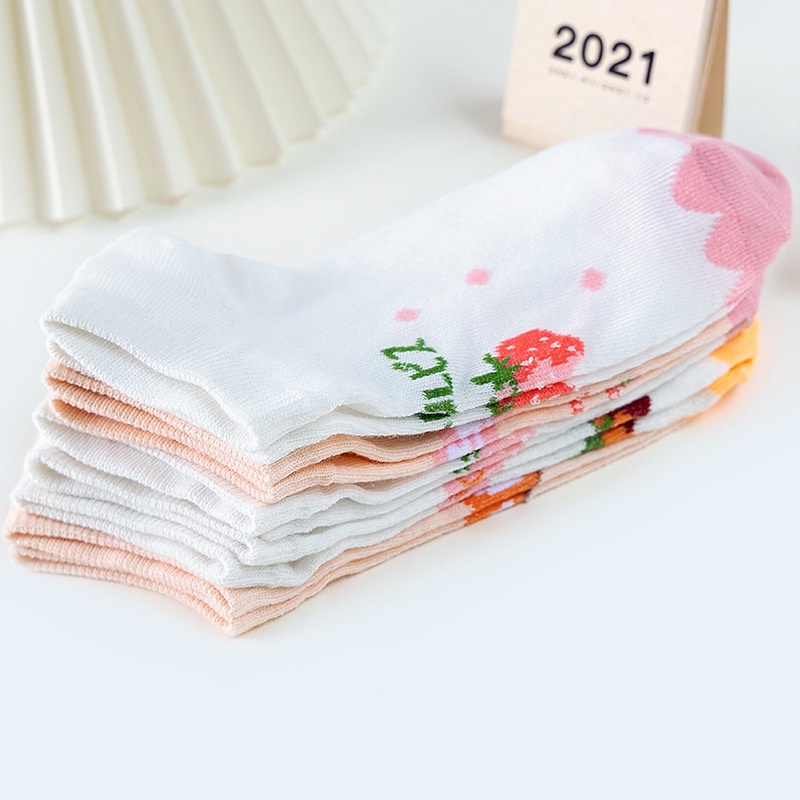 GO! KK808 Kaos Kaki Pendek Wanita Motif Buah Strawberry Orange Fashion Korean Unisex Semata Kaki Oren Peach Putih Socks