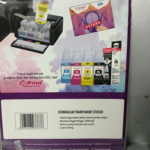 

◄ Transparent Sticker e-Print A4 150Gsm 10Lbr Transparan Stiker Paper ➯