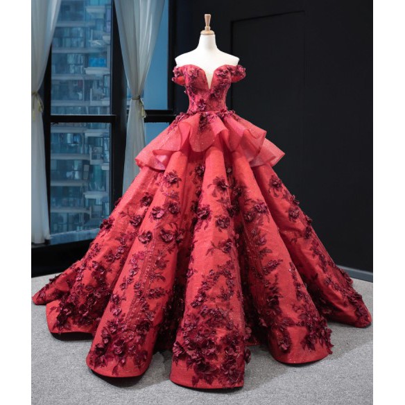 Gaun pernikahan/pesta red prom dress 2020 evening gown