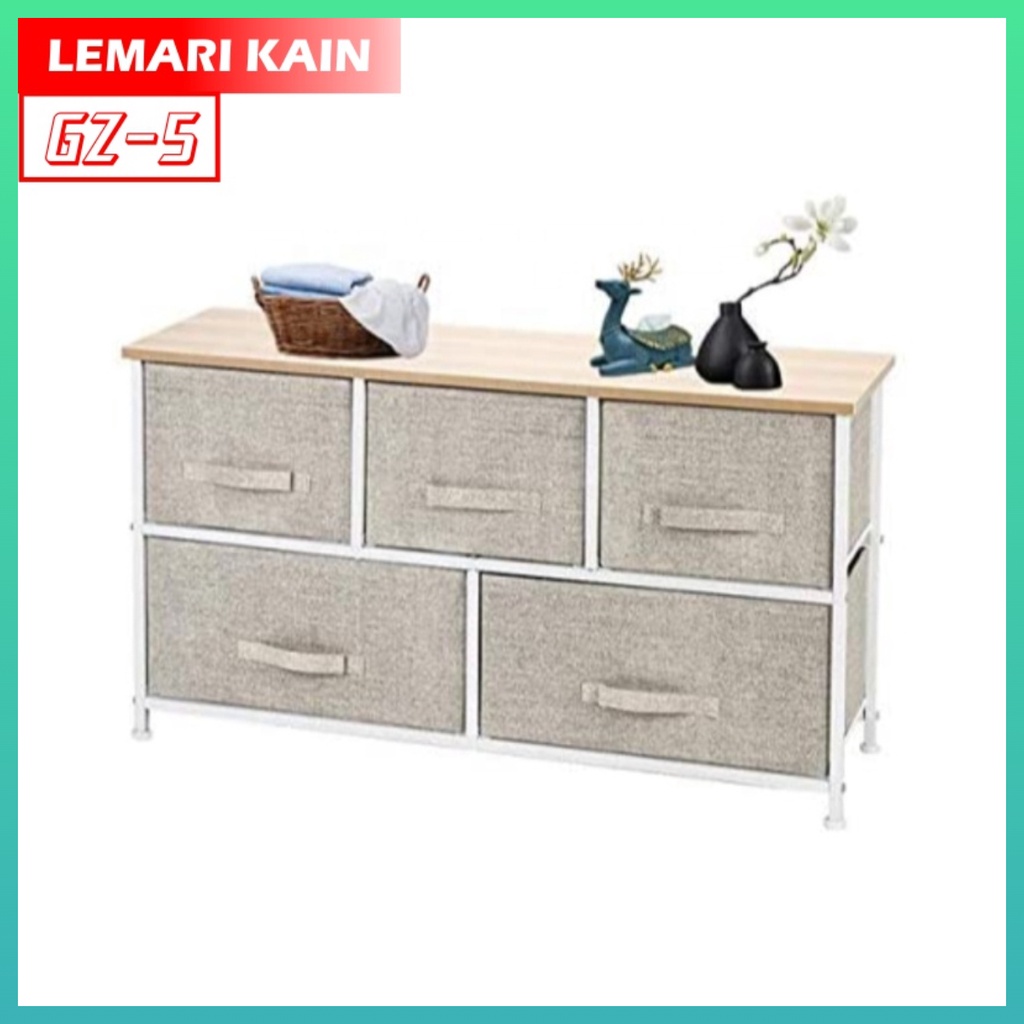 Lemari TV 2 Tingkat 5 Laci Kain Linen Lemari Sisi Ranjang Lemari Portable GZ-5 Worldhome66