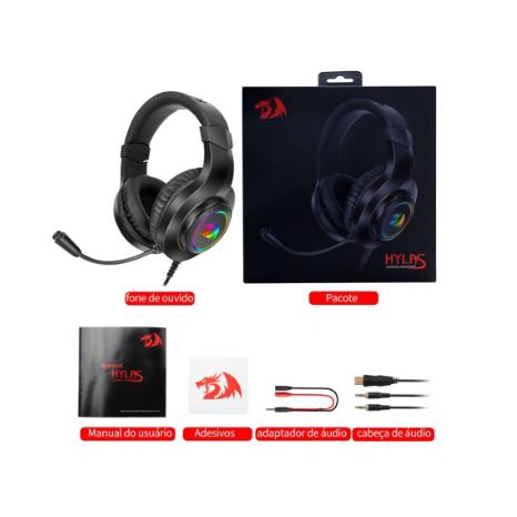 Headset gaming redragon wired audio 3.5mm usb power stereo with microphone for pc cpu laptop hylas h260 rgb h260rgb h-260 - headphone